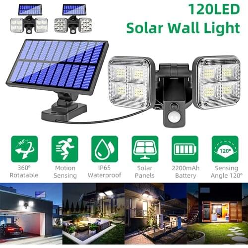 120 LED Dual Head Solar Wall Light Lamps Super Brightness IP65 Waterproof Indoor/Outdoor Solar Lamp with Rotatable Head Lights