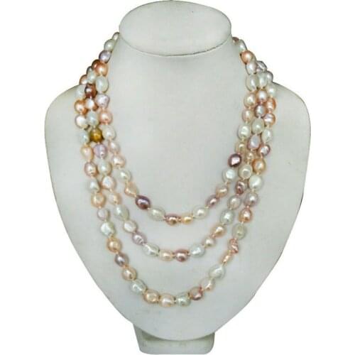 Unique Pearls jewellery Store 68 inches 8-9mm Natural Multicolor Baroque Nugget Freshwater Pearl Long Chain Necklace