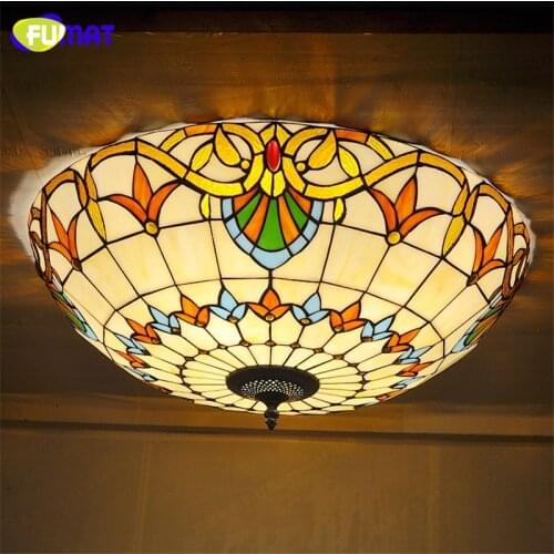 FUMAT Stained Glass Ceiling Lights Baroque Indoor Art Glass Lightings Bedroom Decorative Light Fixtures For Living Room Lamp