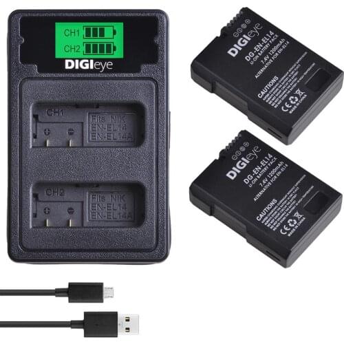 1200mAh EN-EL14 EN-EL14A Battery + LCD USB Dual Charger for Nikon D3100 D3200 D3400 D5100 D5600 DF Coolpix P7000 P7100 P7800