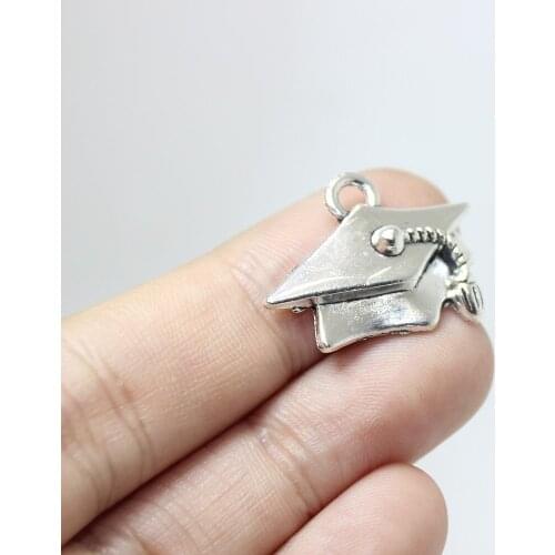 Yamily 15pcs/19x25mm Graduation Hat Charms Antique Silver Tone Hat Charms pendant foy diy jewelry making