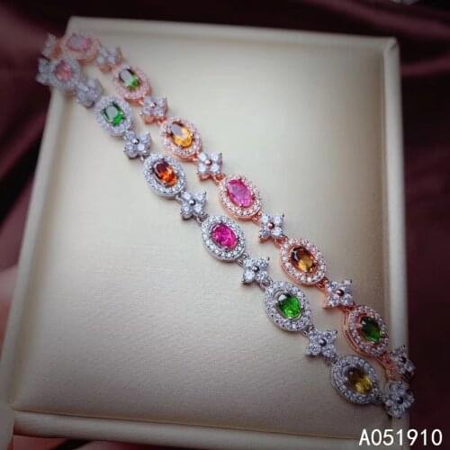 KJJEAXCMY boutique jewelry 925 sterling silver inlaid Natural tourmaline gemstone bracelet ladies support detection exquisite