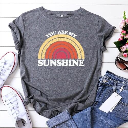 100% Cotton Summer New Womens T-shirt Colorful You are my sunshine O-Neck Harajuku Top Casual T shirt Oversized Size S-XL
