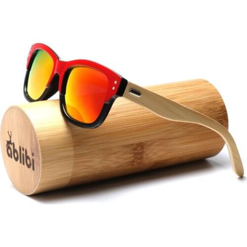 Ablibi 2017 Womens Red Classic DIY Bamboo Sunglasses Ladies' Bamboo Wood Sun Glasses in Bamboo Tube oculos de sol masculino