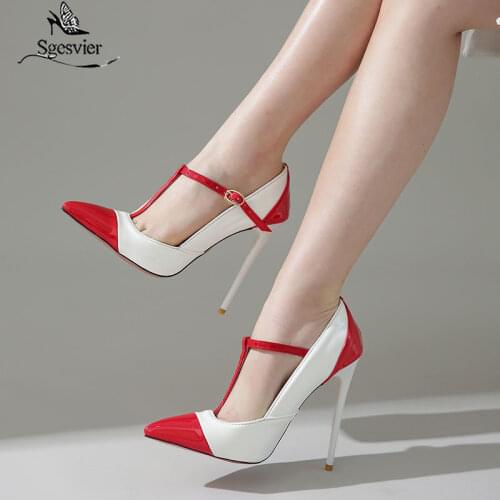Sgesvier 2020 plus size 34-47 pumps women shoes pointed toe buckle sexy super high heel party wedding shoes ladies single shoes