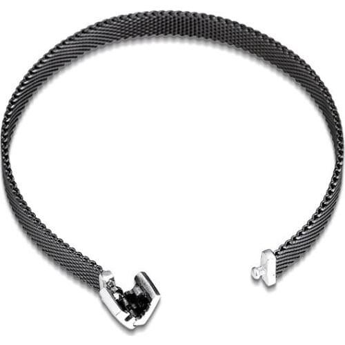 Fashion Reflexions Black Silver Bracelets for Women 925 Sterling Silver Jewelry Mesh Belt Charm Bracelets Jewelry Classic Type