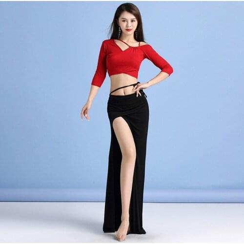 Irregular Dance Clothing Women 2 Pieces Suit Camisole Strapped Top Long Skirt Belly Dance Costume Set Girls Class Wear