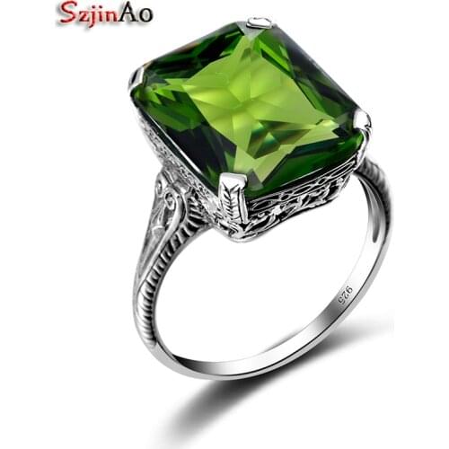 Szjinao 2.3ct Casual Olivine Vintage Womens Ring 925 Sterling Silver Green Party 2016 New Brand Fine Jewelry Christmas Gifts