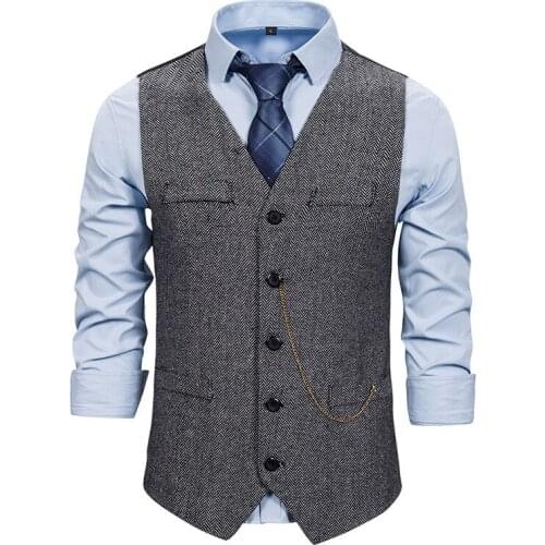 Men Vests Business Office Work Herringbone Spring Autumn Single Breasted Formal Casual Waistcoats Daily Life Banquet Party Prom
