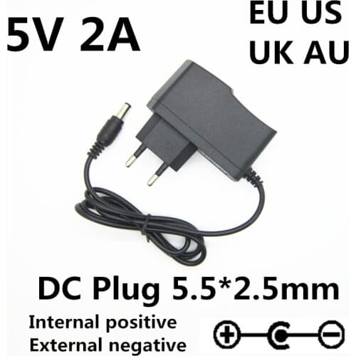 1PCS AC/DC Adapter 5V 2A Switching Power Supply Charger For guitar foot pedal Effect adapter Reverse Polarity Negative Inside