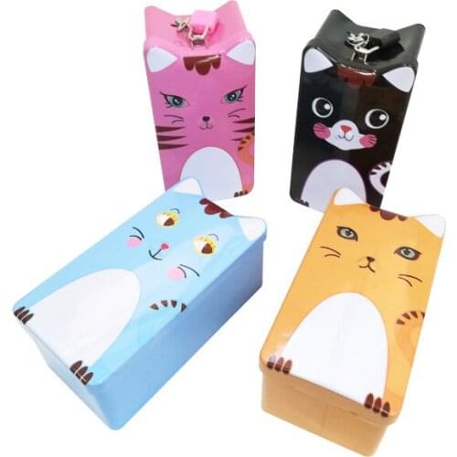 1PC Cute Cat Square Piggy Bank Logbook Series Tin Plate Box Money Saving Pot Coin Box Jewelry Box Storage Tank Gift LG 003