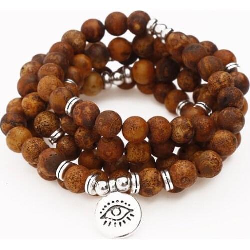 108 beads 8mm elastic adjustable Lotus life tree Buddha OM eye Chakra Reiki agate Onyx Yoga Bracelet necklace rtdfwe