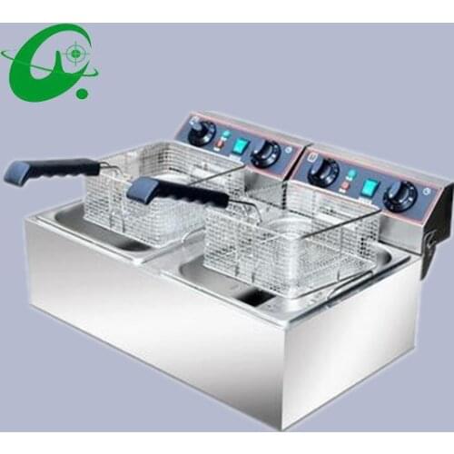 20L Commercial electric Grill Frying pan French fries machine double cylinder double screen Top deep fryers with timer