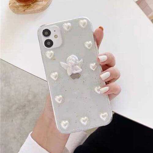 3D angel gold foil phone case For iphone 12 Mini 11 12 Pro Max X XR XS Max 7 8 Plus SE 2020 Clear silicone case protective capa