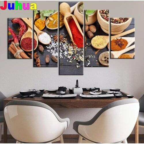 5 Panel spoon Seasoning 5d diamond painting,full,square,round diamond embroidery 5 Piece set, mosaic diamond art Kitchen decor