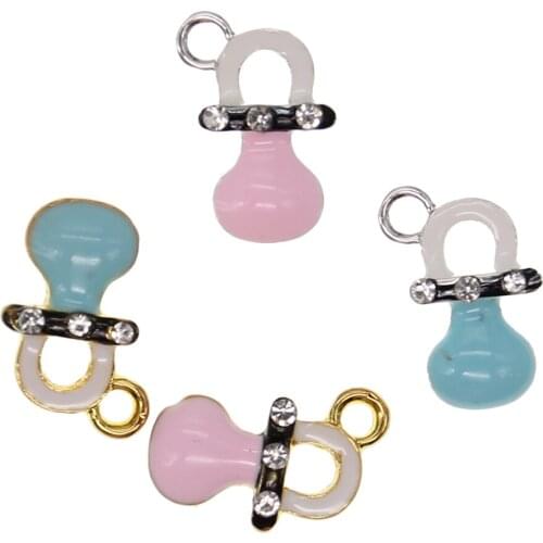 50pcs /lot Gold Plating Alloy Enamel Rhinestone Pacifier Shape Charm For DIY Bracelet /Necklace