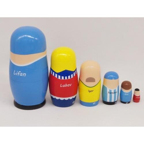 6pcs Russian Wooden Nesting Dolls Football Player, Biggest Height 5.71in