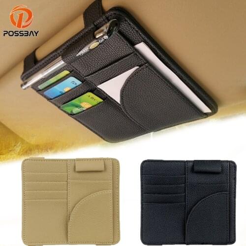POSSBAY Auto Car PU Leather Glasses Storage Pen Key Organizer Multifunctional Storage Media Case Car Sunshade Storage Box