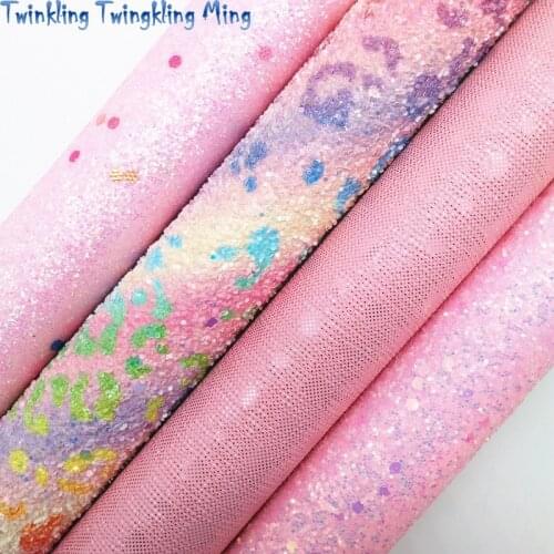 Pink Glitter with Leopard Pattern ,Metallic Faux Synthetic Leather Fabric For Bow 21x29CM Twinkling Ming KM428