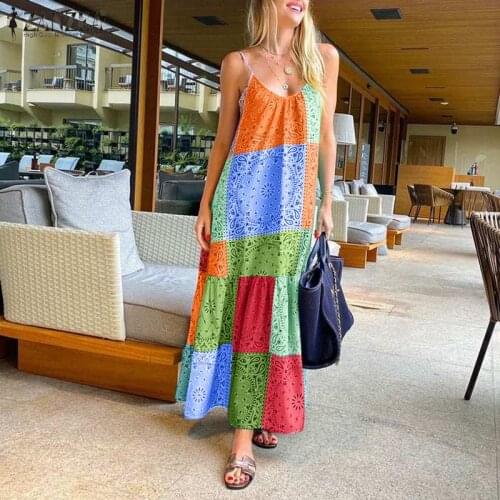 Bohemian Women Dresses ZANZEA 2021 Summer Patchwork Strap Maxi Vestidos Casual Print Sleeveless Lady V-neck Holiday Sundress 5XL