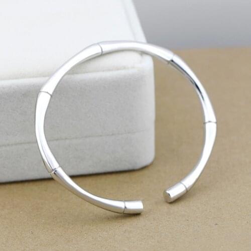 YAOLOGE 925 Sterling Sliver New Bangle Sliver Color Multi Segment Bamboo Open Adjustable Women Bracelets Bangle