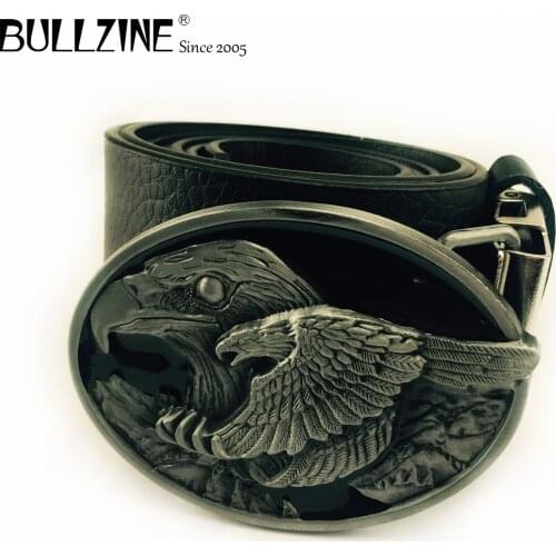 Bullzine western flying eagle belt buckle jeans cowboy gift belt buckle pewter finish free PU belt 03724 drop shipping