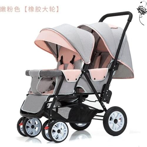 Twin Baby Stroller Can Sit and Lie Baby Carriage Four Wheel Highland Scape Lightweight Double Seat Carts 0-4 Years Old