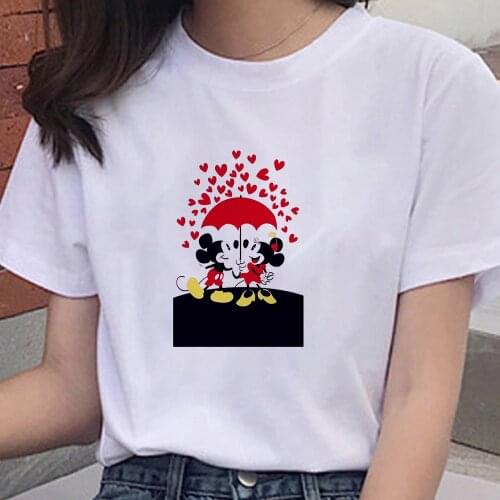 New Disney Mickey Minnie Tshirt Tops Summer Cartoon Women T-shirt Casual Kawaii White Graphic O-Neck Short Sleeve Female Clothes