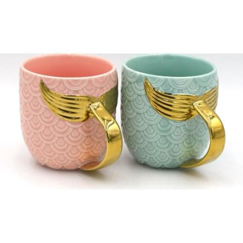 Golden Mermaid Tail Ceramic Mug with Handle Creative Tea Coffee Milk Personalized Mugs Fishtail Cup Novelty Gifts