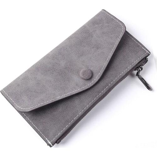 Vintage Fashion Women Scrub Pu Wallet Envelope Bags Femlae Long Ultrathin Functional Phone Money Purse Card Holders