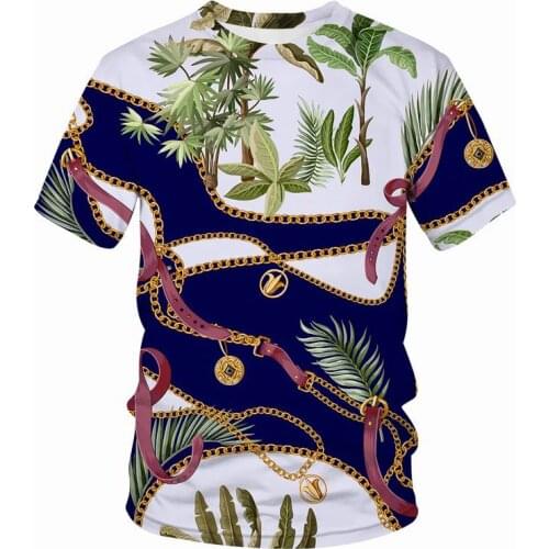 Fashion Brand 2021 T-Shirts Hawaiian style Golden chain Print Men/Women T Shirts O-Neck Short Sleeve Summer Vogue Clothing