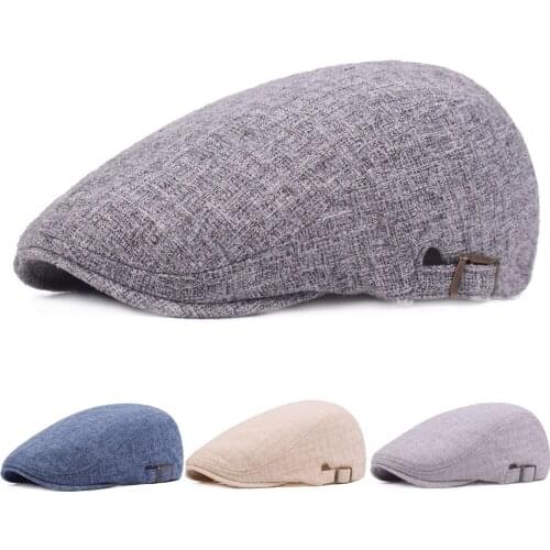 Mens Linen Cotton Berets Hat Outdoor Travel Solid Color Hats Adjustable Caps HATCS0355