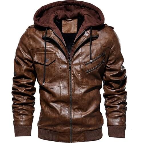 Mens Winter Fleece Motorcycle Leather Jackets Autumn Male Fashion Casual Hooded Jacket Warm Leather Jackets Coats