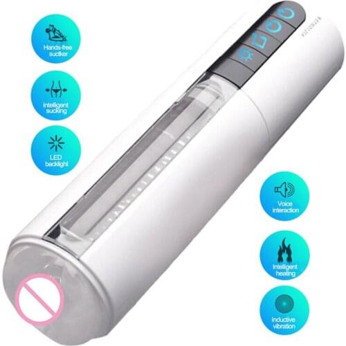 Realistic Vagina Sucking Male Masturbator Deep Throat Automatic Vibrating Masturbation Cup Heating Moans Voice Sex Toys For Man