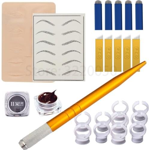 1Set Practical Makeup Microblading Eyebrow Tattoo Kits Practice Skin Tattoo Needles Ink Micropigmentation For Beginners Body Art