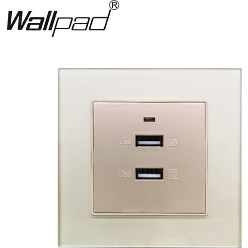 5V 2100MA USB Wall Socket Glass Panel Wallpad 2 USB Outlet Charging Ports with LED Indicator 86mm * 86mm