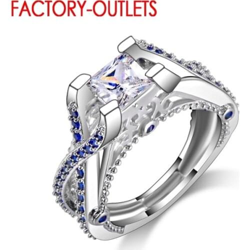New Bridal Jewelry Luxury 925 Women Wedding Engagement Rings Square Silver Ring Size 6 7 8 9