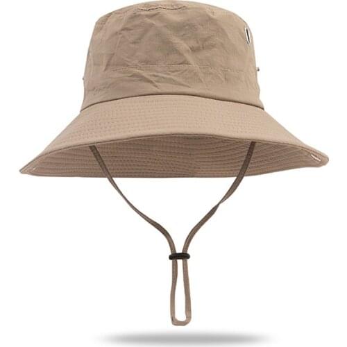 Mens Summer Solid Color Fisherman Hats Wide Brim Sun Protection Hat Outdoors Waterproof Camping Fishing Bucket Hat Foldable Cap