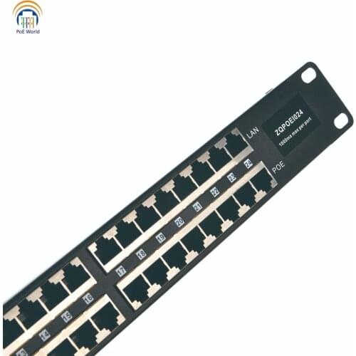 Passive PoE injector 24 Port Mid-span POE Patch Panel, Rack mount PoE Injector powered up to 24 IP Cameras CCTV Security camera