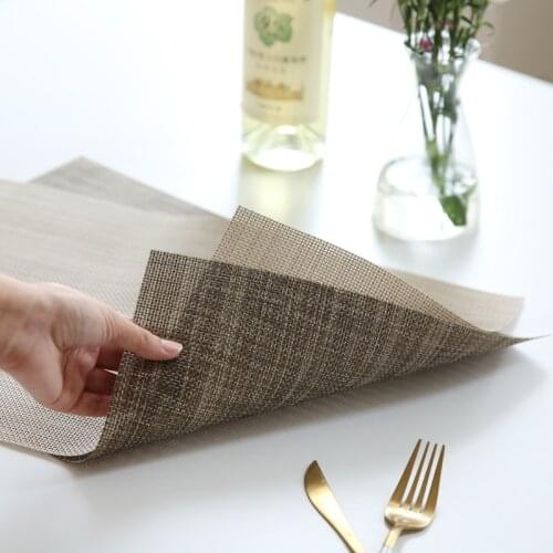 PVC Dining Table Placemat Rectangular Coaster Non-Slip Heat Insulation Woven Washable Bowl Pad Kitchen Restaurant Bar Decoration