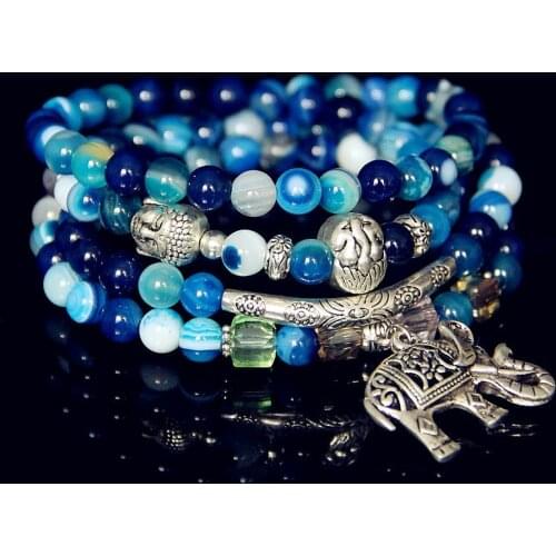 Drop Shipping Fashion Natural Blue Purple Green Onyx Beads Bracelet 6MM Beads Chain Bracelet Mala Prayer Men/Women Bracelet