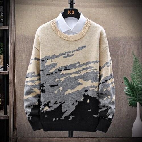 Round Neck Men Autumn Sweaters Casual Long Sleeve Wool Knitted Mens Thicken Pullover Trendy Male Jumper Warm