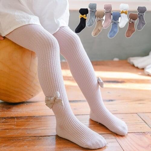 Cute Bowknot Tights For Girls Cotton Knitted High Waist Children Pantyhose Fashion Striped Newborn Baby Girls Stockings 0-10 Yrs
