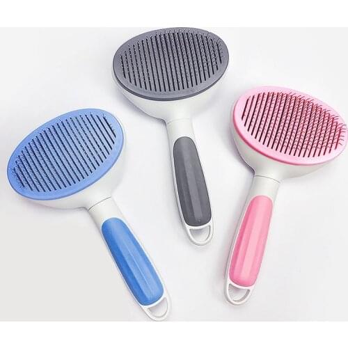 Pet self-cleaning round hair comb, cat hair removal needle comb, one-click hair removal for dogs and cats