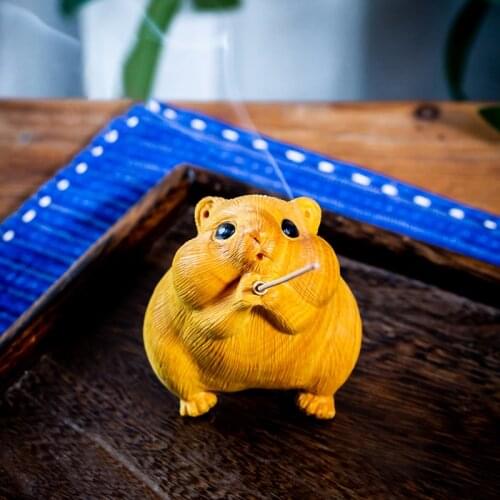 Boxwood 8cm Rat Sculpture Hamster Incense Insert Wood Animal Statue Cartoon Mouse Home Decor