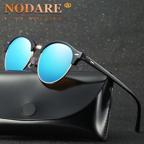 NODARE BRAND DESIGN Fashion Round Sunglasses men Vintage Half Frame Polarized Sunglasses Female Semi-Rimless UV400 Gafas De Sol