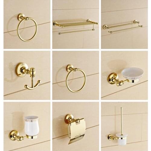 Modern sanitary hardware set gold Finished Bathroom Accessories Products ,Towel Holder,Towel Bar towel ring set Free Shipping