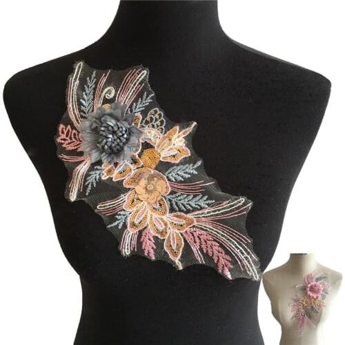 Three-Dimensional Flower Sequined Embroidered Lace Collar DIY Handmade Lace Womens Accessories