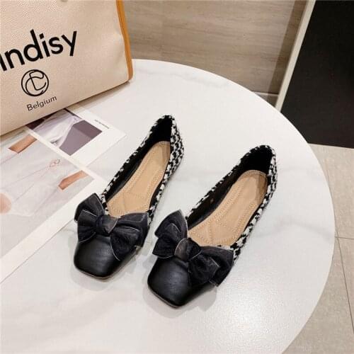 Women Fashion Flats Shoes Square Toe Butterfly-knot Casual Shoes Women Loafers Spring and Autumn Woman Ballet Flats Shoes