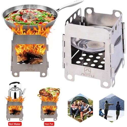 Outdoor Camping Folding Small Alcohol Firewood Stove BBQ Equipment Wood Stove Charcoal Electrinic Blower Stove